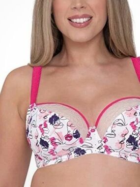 Floral Lace Underwire Bra with Hot Pink Accents